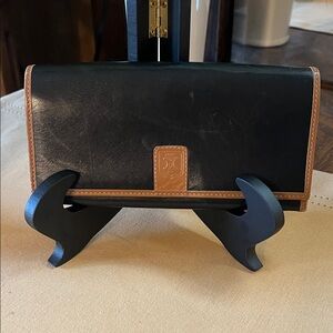 Vintage Black Leather Long Kiss Lock Celine Wallet